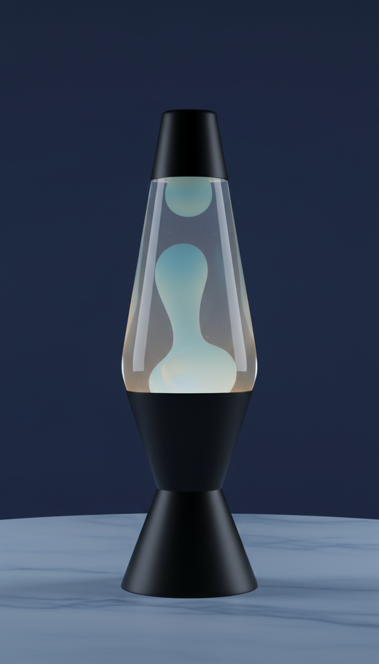 Matte black base lava lamp with frost blue wax