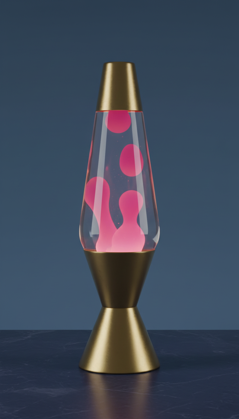 Brushed brass lava lamp with magenta wax
