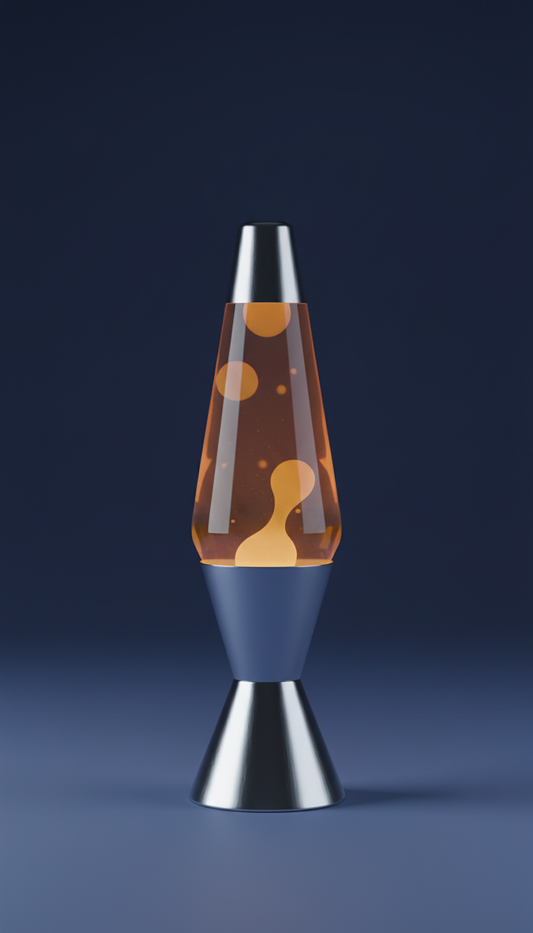 Chrome base lava lamp with amber wax